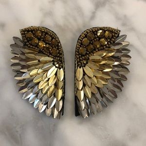 Gold Feather Wing Earrings Statement Shiny Gold